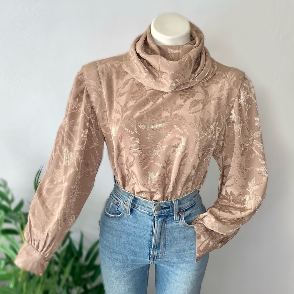 v i n t a g e :: High Neck Floral Embroidered Satin Blouse